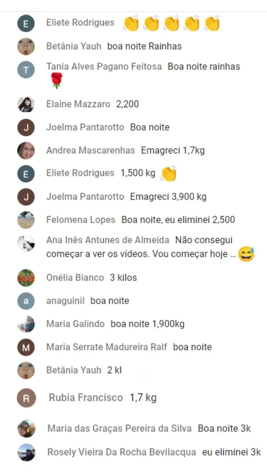 Comentários de alunas no grupo do Desafio