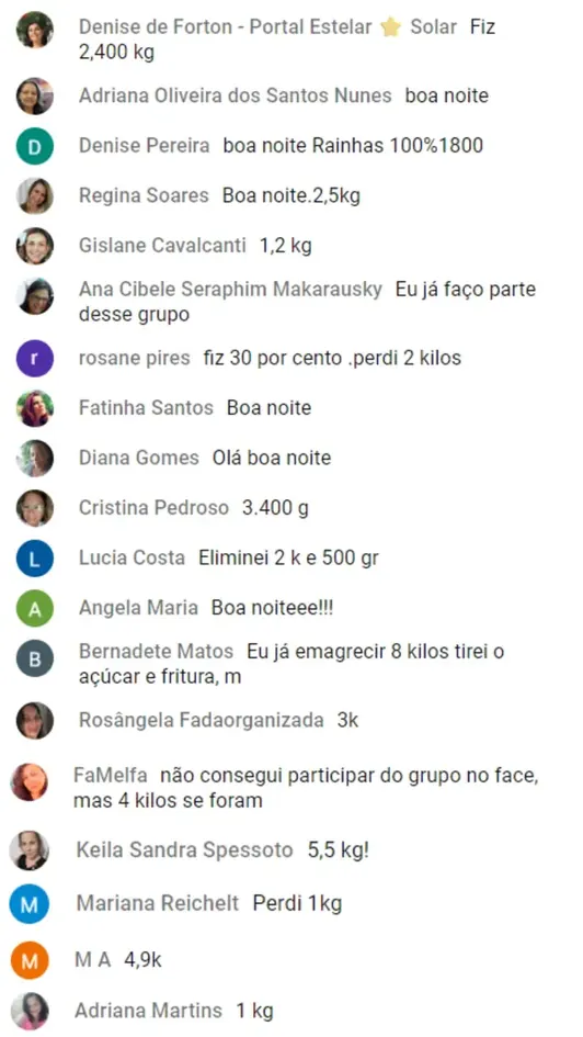Comentários de alunas no grupo do Desafio